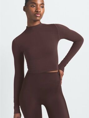 NikeSkims NWT Vintage Seamless Mock Neck Crop Top Long Sleeve Phoenix Brown S
